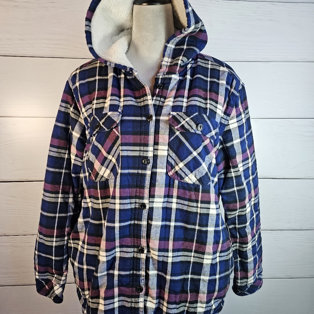 Fleece lined flannel plaid Shirt Hoodie Size Large Bostons Trader